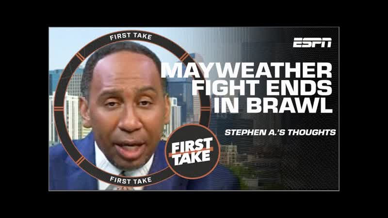 Stephen A. REACTS to Floyd Mayweather John Gotti III exhibition brawl , First