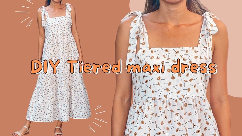 DIY Tiered maxi dress, Super easy Beginner friendly sewing
