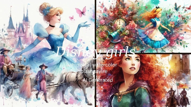 Magical Masterpieces: AI Generated Disney Girls in Watercolor