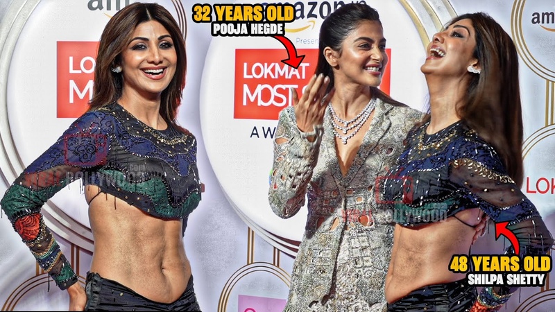 When 48yrs Old Shilpa Shetty Flaunts her Figure infront of Pooja Hegde at an Awards