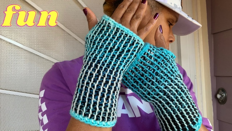 A SHOW of HANDS PLEASE , Crochet Fingerless Gloves Tunisian Crochet in the Round Part 2 Thumb