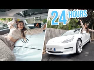 24 HOURS LIVING IN MY CAR! TESLA MODEL 3!