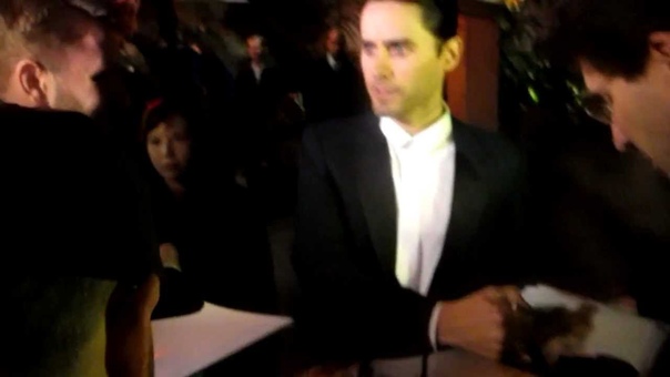 Jared Leto of 30 Seconds to Mars greets fans at Chateau Marmont in West