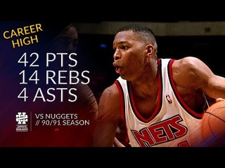 Derrick Coleman 42 pts 14 rebs 4 asts vs Nuggets 90/91 season