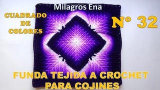 Cuadrado N° 32 de colores tejido a crochet para colchas, cojines y mantas  en PUNTOS RELIEVES