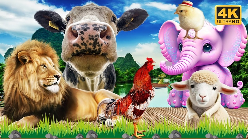 LISTEN TO FARM ANIMAL SOUNDS: cow, sheep, chicken. Wild Animals: Elephant, Lion Happy