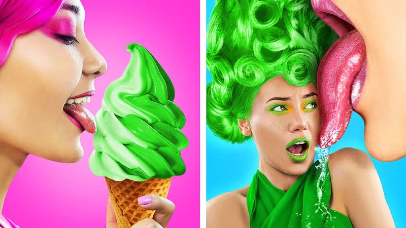 Едим продукты одного цвета 24 часа Челлендж: розовая vs