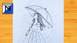 How to draw a Girl in rain, Umbrella | Pencil Sketch for beginner | Easy drawing | Drawing tutorial