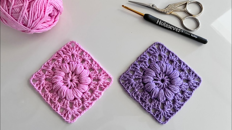 KOLAY TIĞ İŞİ POPCORN KARE MOTİ F YAPIMI, Popcorn Granny Square, MOTİ FLİ BATTANİ YE